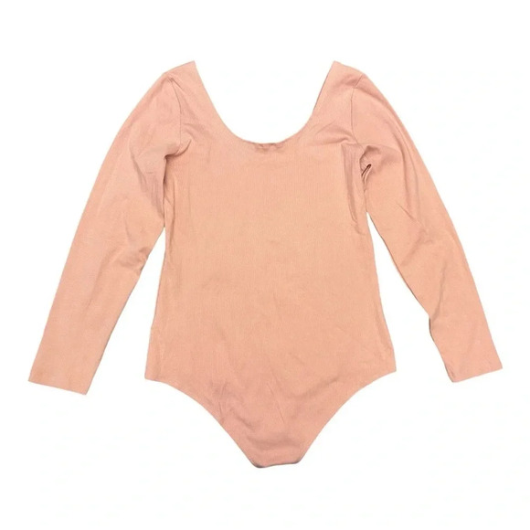 The Drop Bodysuit by amberfillerup Ribbed Long Sleeve Round Neck Salmon Pink - Picture 7 of 11